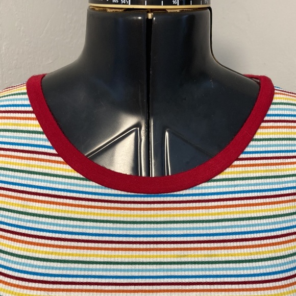 #LOVEWINS Women’s Medium Crop-top Short-sleeve Colorful Striped Shirt - Picture 2 of 7